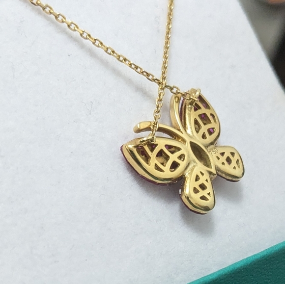 750/18K YG Invisible set Rubies and Diamond Butterfly Necklace - Picture 5 of 16